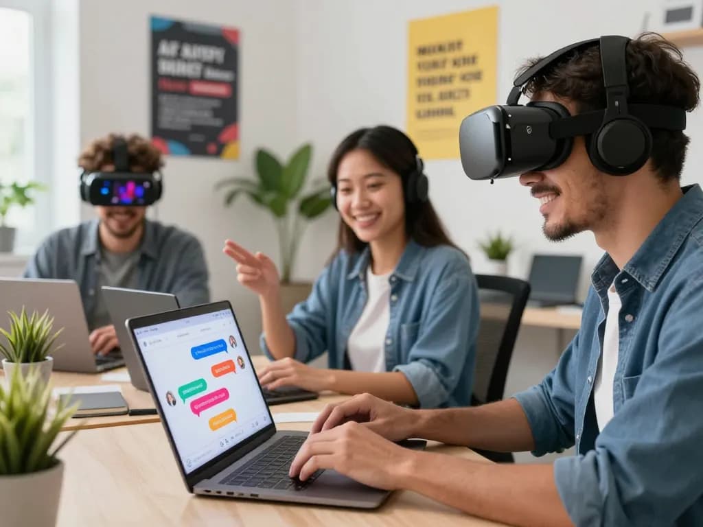 Engaging chat scene with diverse users interacting with spicy chat AI on various devices, showcasing vibrant conversations.