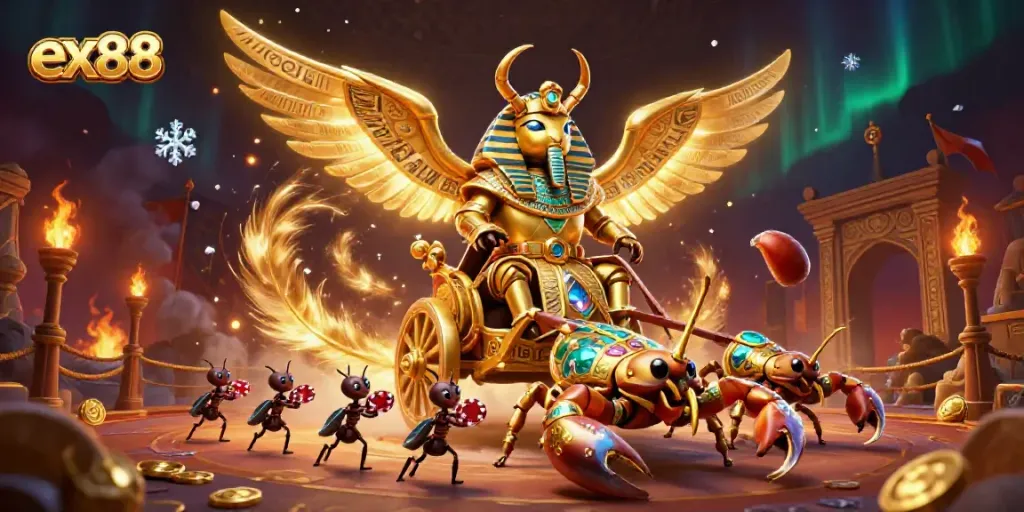 Bet big at ex88 with a vibrant 3D illustration showcasing exciting casino elements and dynamic characters.