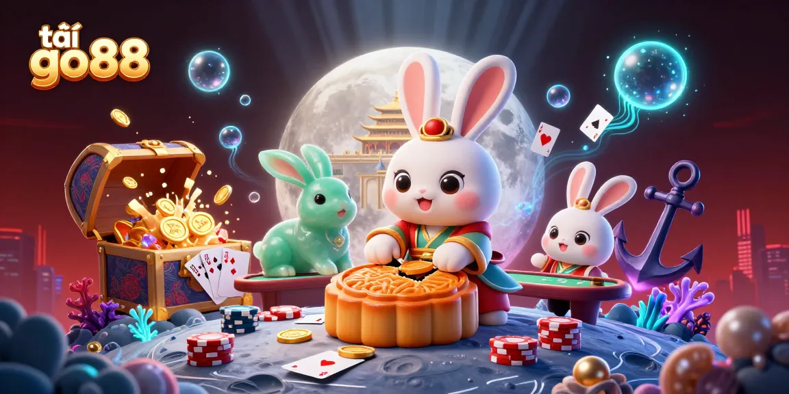 Engage with the excitement of tải go88 featuring a mythical moon rabbit and vibrant casino elements.
