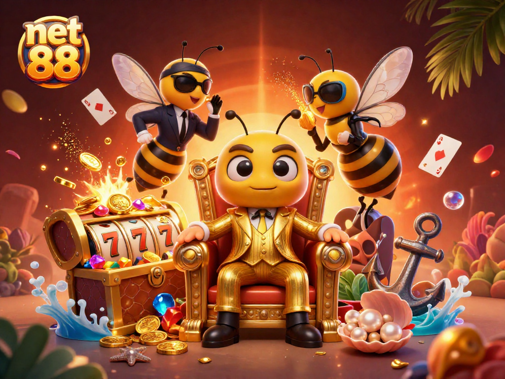 Engage with net 88 through vibrant casino action in a rich 3D cartoon illustration.