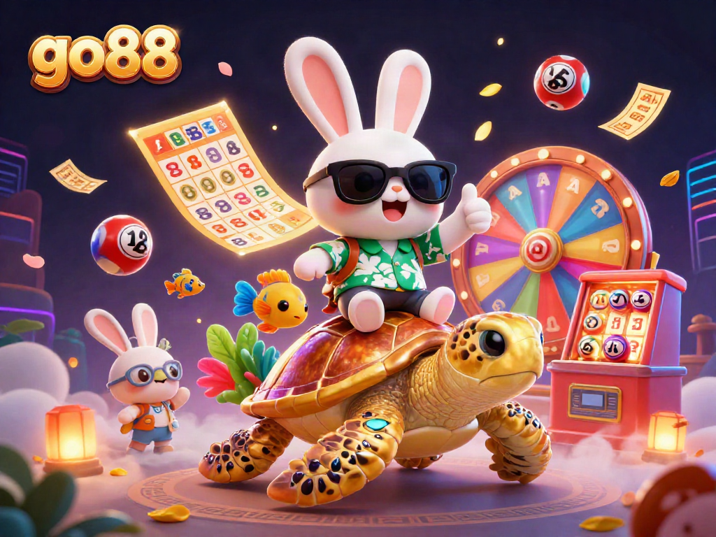 Engage with go88's vibrant lucky rabbit and golden turtle in a lively virtual casino adventure.