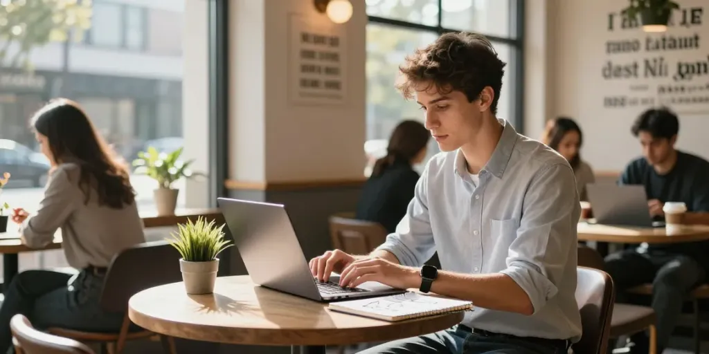 Inspired workspace at https://hustleoverentitlement.com showcasing a young professional engaging in productive work.