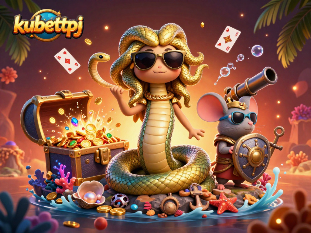 Experience the thrills of kubettpj's gaming adventure with Medusa, a friendly warrior, and treasures.