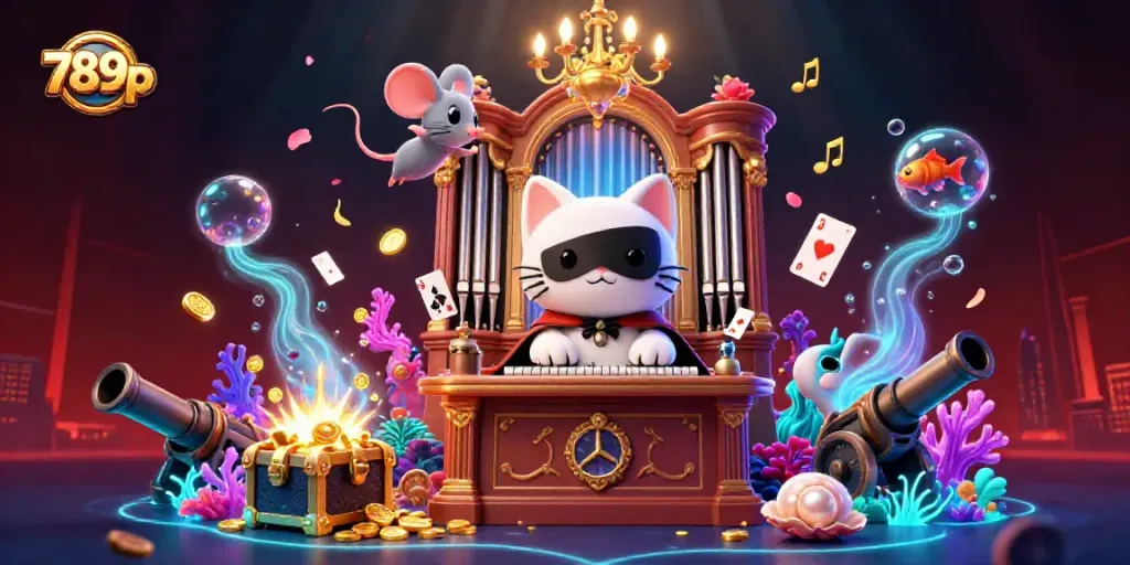 Experience the vibrant world of 789p with a whimsical casino-scene illustration featuring a casino phantom and treasure.