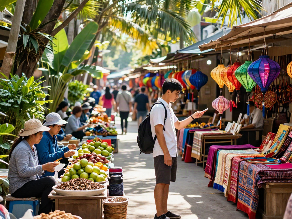 Discover the essence of Vietnamese culture at https://joeyvisavietnam.com/ in a bustling market scene.