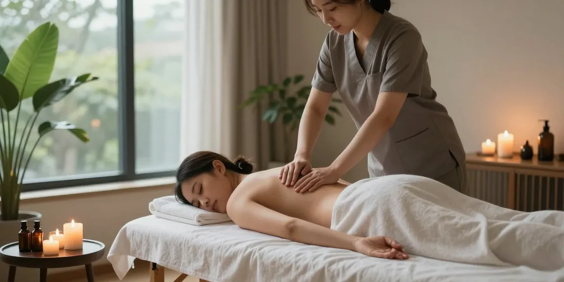 Relaxing 역삼출장안마 service in a serene home massage environment with soothing candles and natural light.