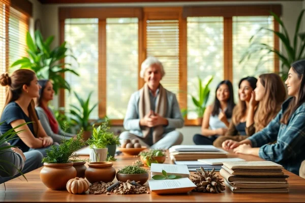 Engaging Ayurveda online courses session with students learning about natural healing