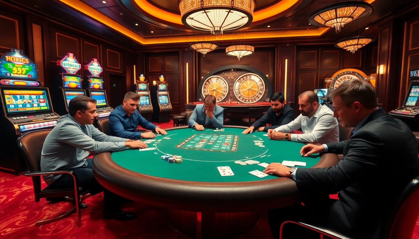 S8 Bet players engaged in high-stakes poker with vibrant casino atmosphere and thrilling action.