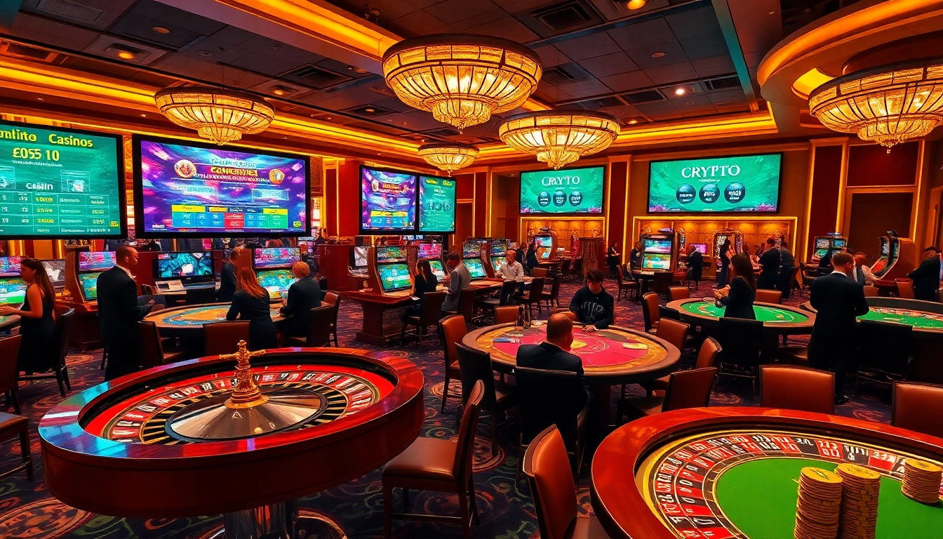 Players enjoying various games at crypto online casinos, showcasing luxury and excitement.