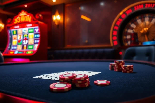 Experience the thrilling atmosphere of online gambling with 33win's vibrant casino scene.