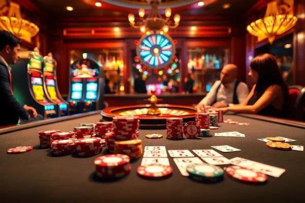 Experience the thrill of gambling at https://rr88a.us.com/ with vibrant poker chips and an exciting casino atmosphere.
