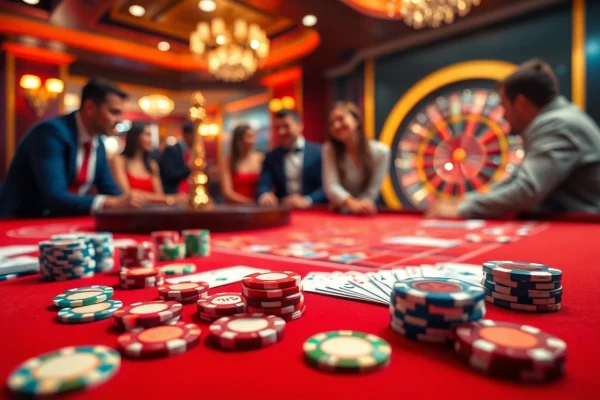 Experience the thrill of gambling at 789bet with a vibrant casino table showcasing poker and roulette.