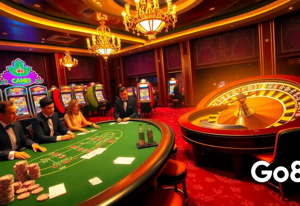 Experience the thrill of Go8 gaming with vibrant casino tables and exciting slot machines.