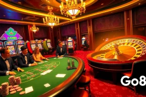 Experience the thrill of Go8 gaming with vibrant casino tables and exciting slot machines.