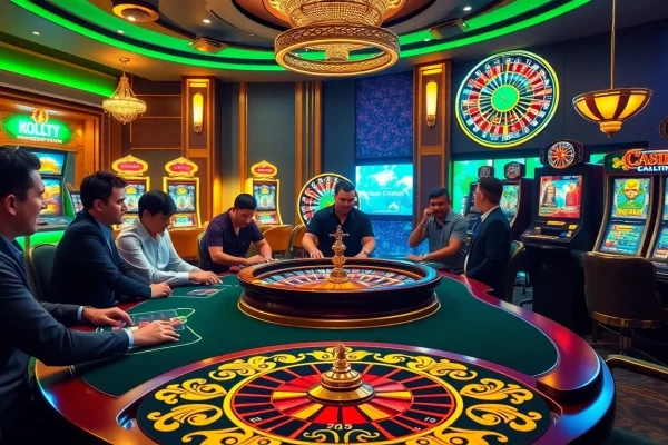 Exciting poker players at a lavish casino table, featuring the gaming platform https://188v.bz/.